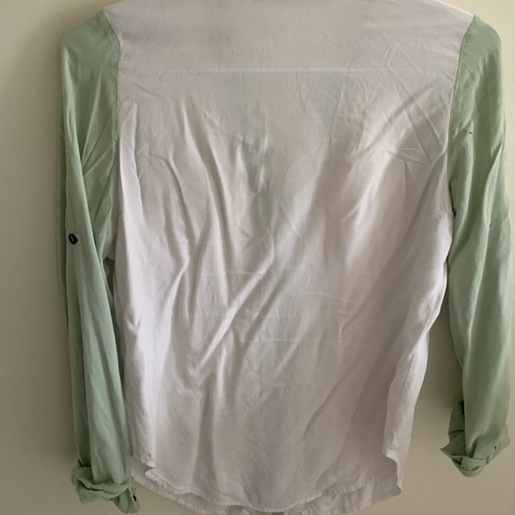 Twelfth street by Cynthia Vincent green white blouse button down top l small - Picture 7 of 7